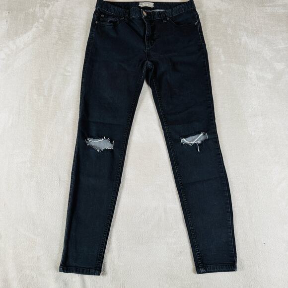 Free People Jeans Women's 28 Faded‎ Black Denim Mid Rise Distressed Skinny Fit - Picture 1 of 10